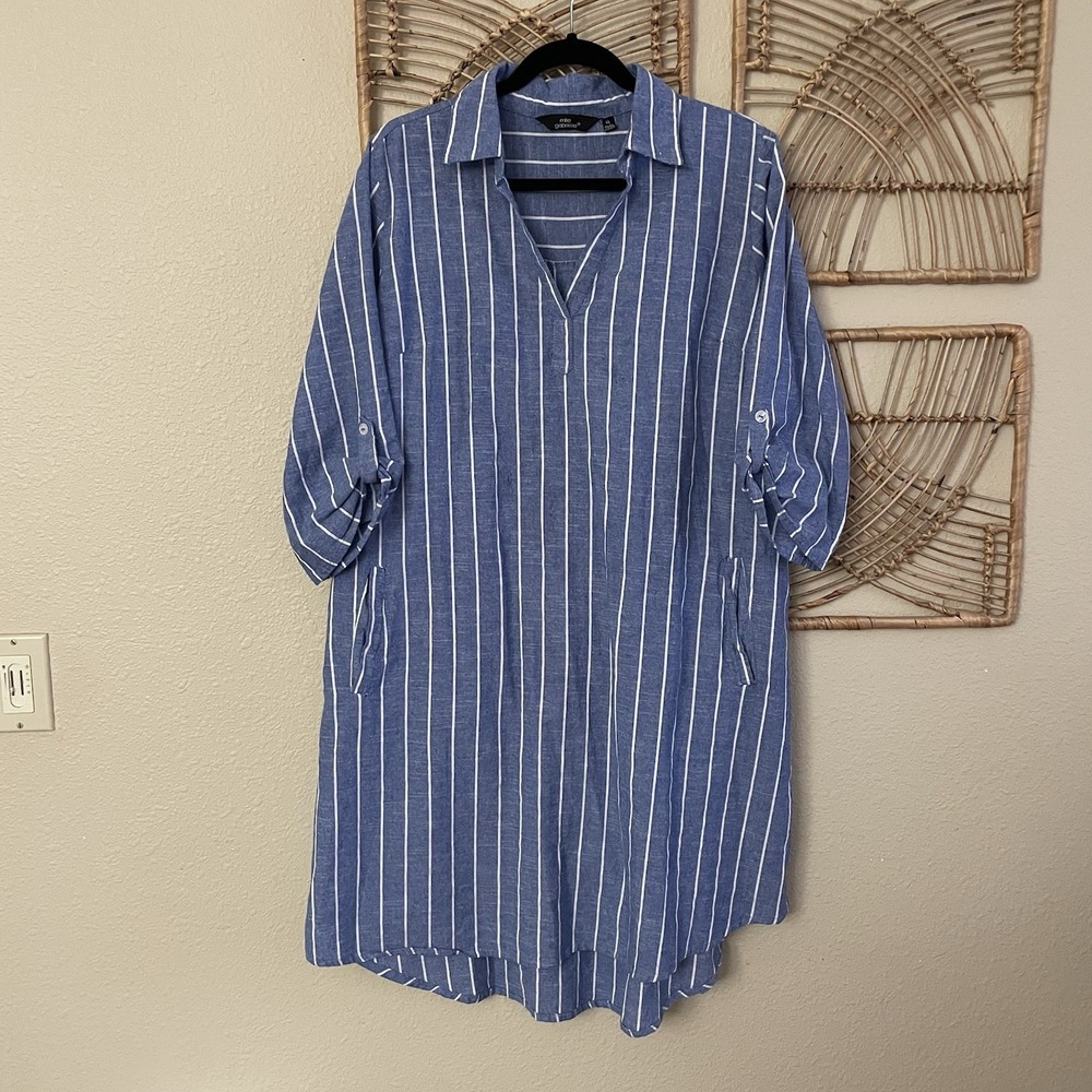 Mlle Gabrielle Striped Dress Pockets Beachy Lagenlook Coastal Vacation Sz XL B13
